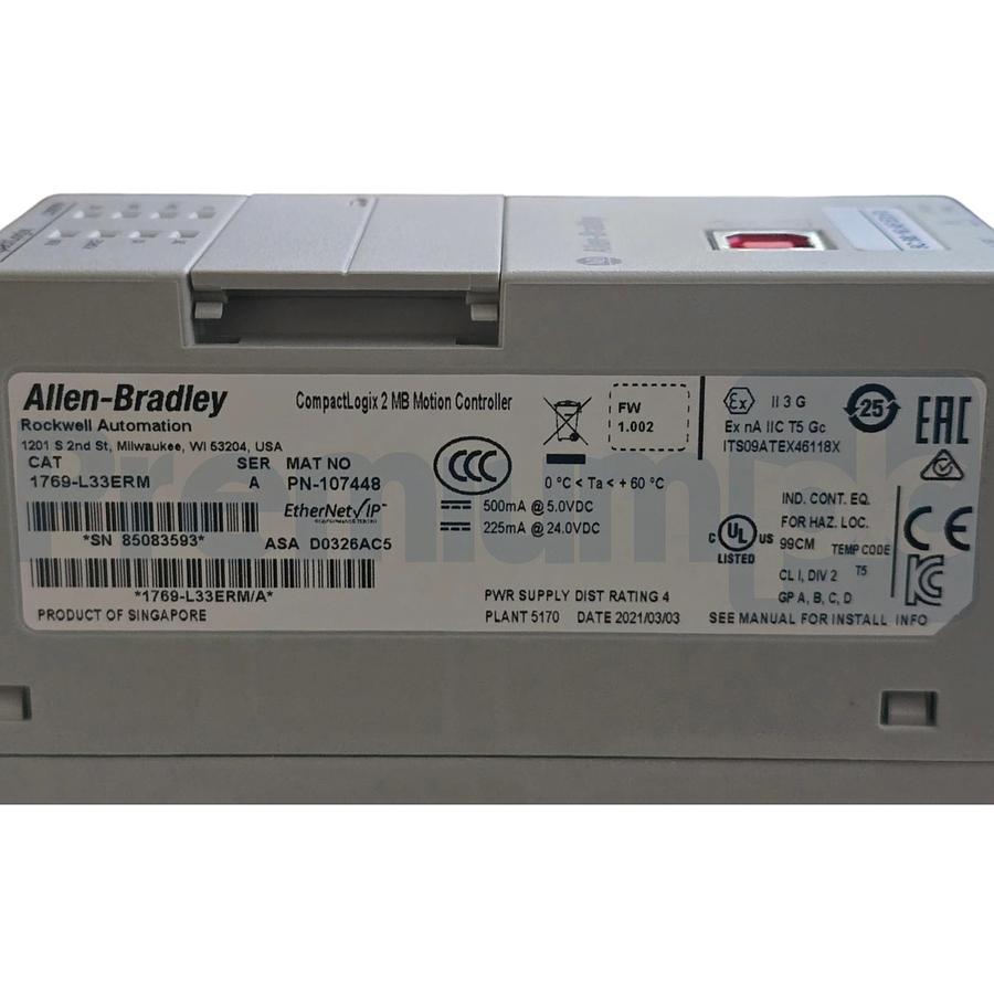 Used Surplus Allen Bradley 1769-L33ERM /A CompactLogix 5570 L3 2MB Motion Controller