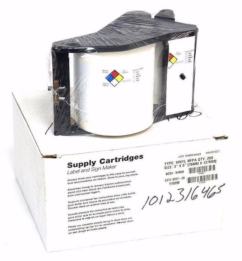 Used BRADY CAT# 9557-00 BGS# 64960 SIZE: 3'X5" (76MMX127MM) TYPE: VINYL NFPA QTY: 200