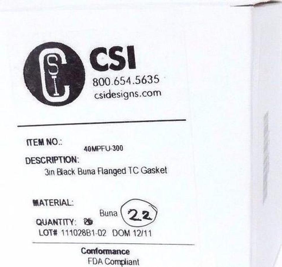 Used NEW CSI 40MPFU-300 3'' BLACK BUNA FLANGED TC GASKET (BOX OF 22)