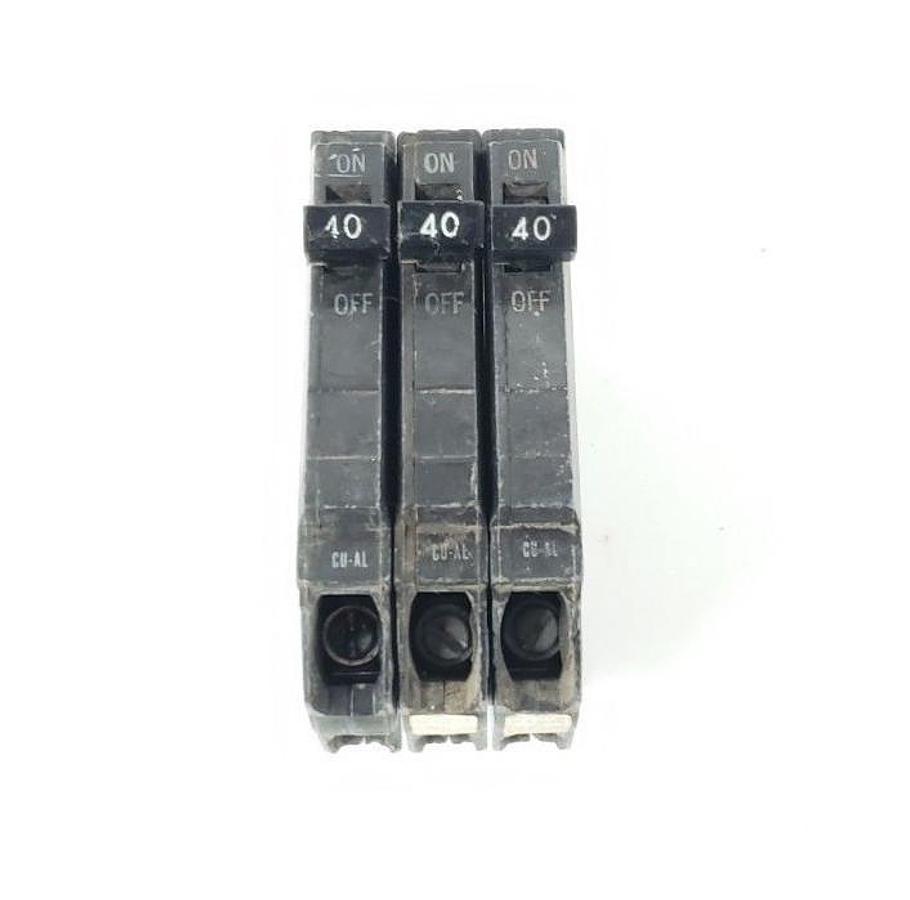 Used LOT OF 3 GENERAL ELECTRIC TQP140 CIRCUIT BREAKERS 40AMP 1POLE