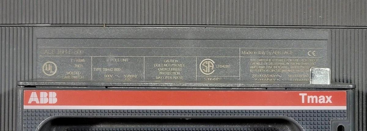 NIB ABB SACE T6H-D 800 CIRCUIT BREAKER 536849P2 3 POLE T6HD800