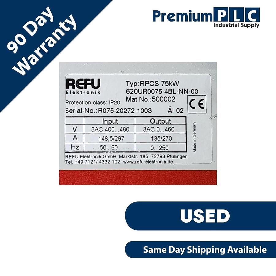 Used USED REFU ELEKTRONIK 620UR0075-4BL-NN-00 RPCS 75kW SERVO DRIVE M/N. 500002