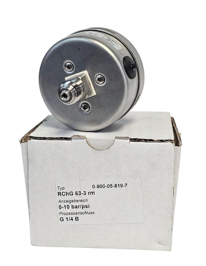 NIB KRONES 0-900-05-819-7 PRESSURE GAUGE 0-10BAR 0-140PSI 1/4" MALE CENTER BACK