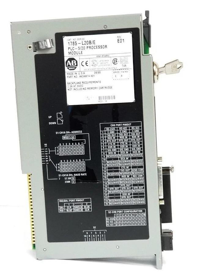 Used ALLEN BRADLEY 1785-L20B/E PROCESSOR MODULE REV. E01 SER. E F/W REV. B 96246674