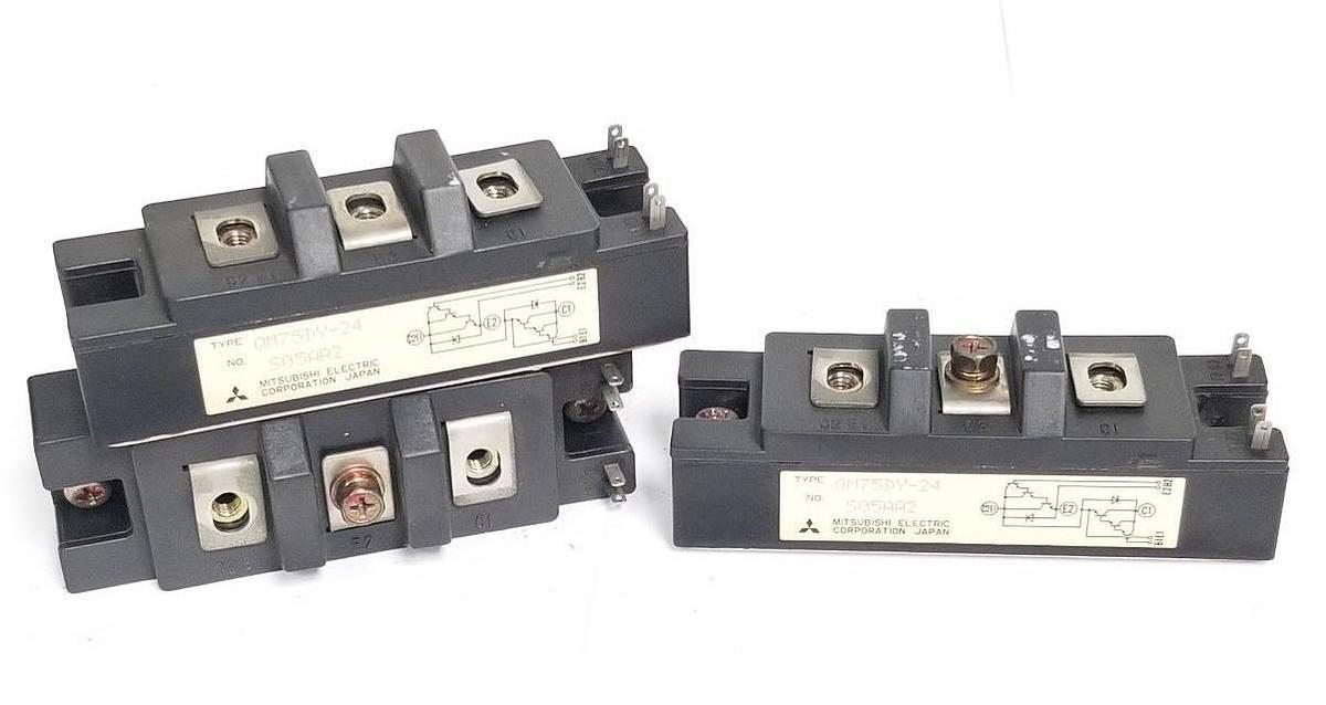 Used LOT OF 3 MITSUBISHI QM75DY-24 TRANSISTOR MODULES 75AMP 1200V, QM75DY24