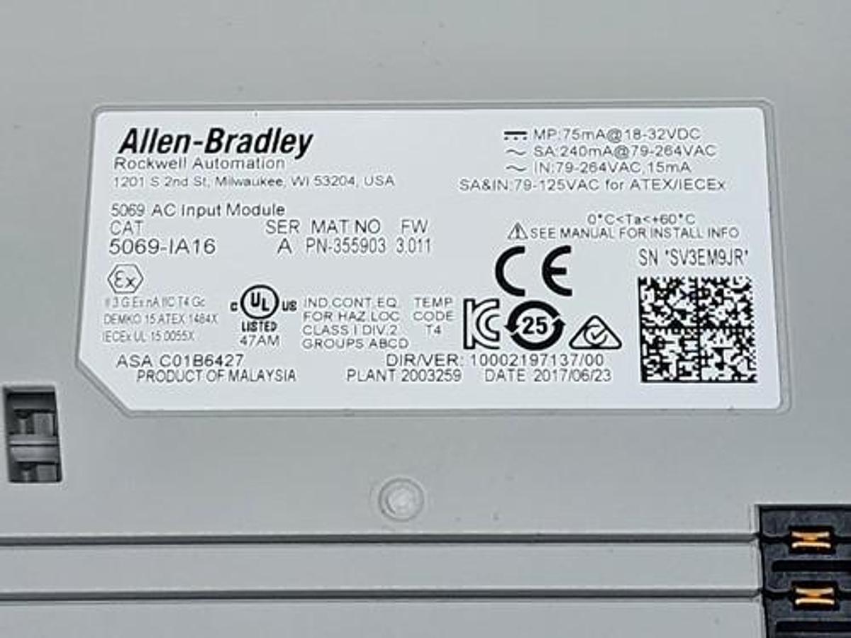 Used Allen Bradley 5069-IA16 /A CompactLogix 5000 I/O AC Input Module 16Pt 120V NSMP
