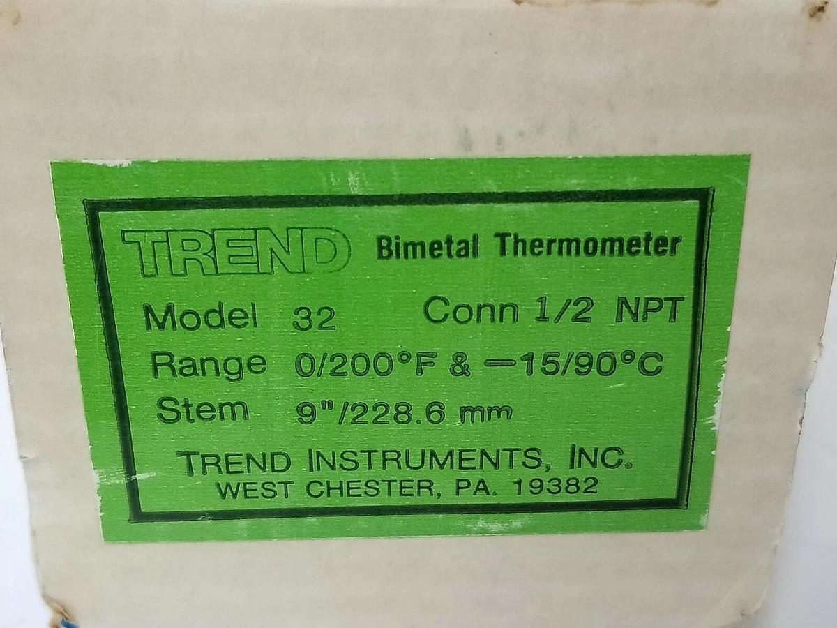 Used NIB TREND INSTRUMENTS MODEL 32 THERMOMETER 9'' STEM 228.6mm 0-200 DEG. F