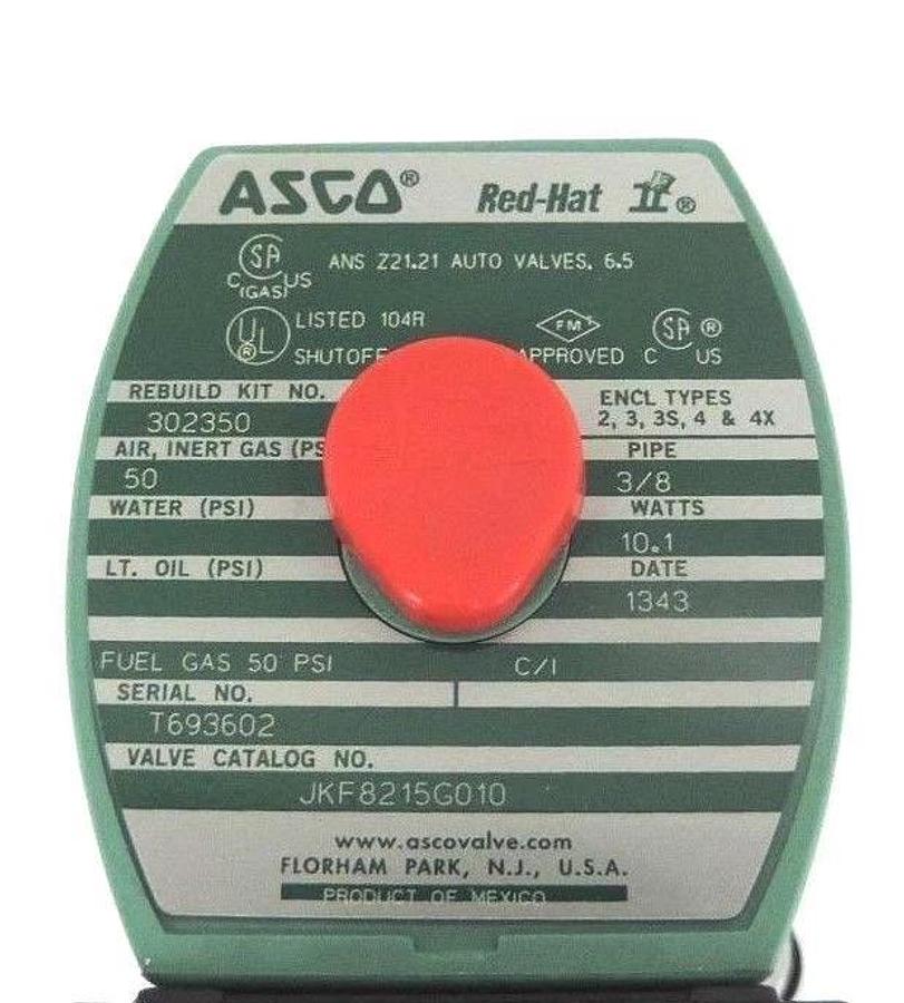 Used NIB ASCO JKF8215G010 SOLENOID VALVE 2WAY 10.1WATT 24V 3/8IN PORT