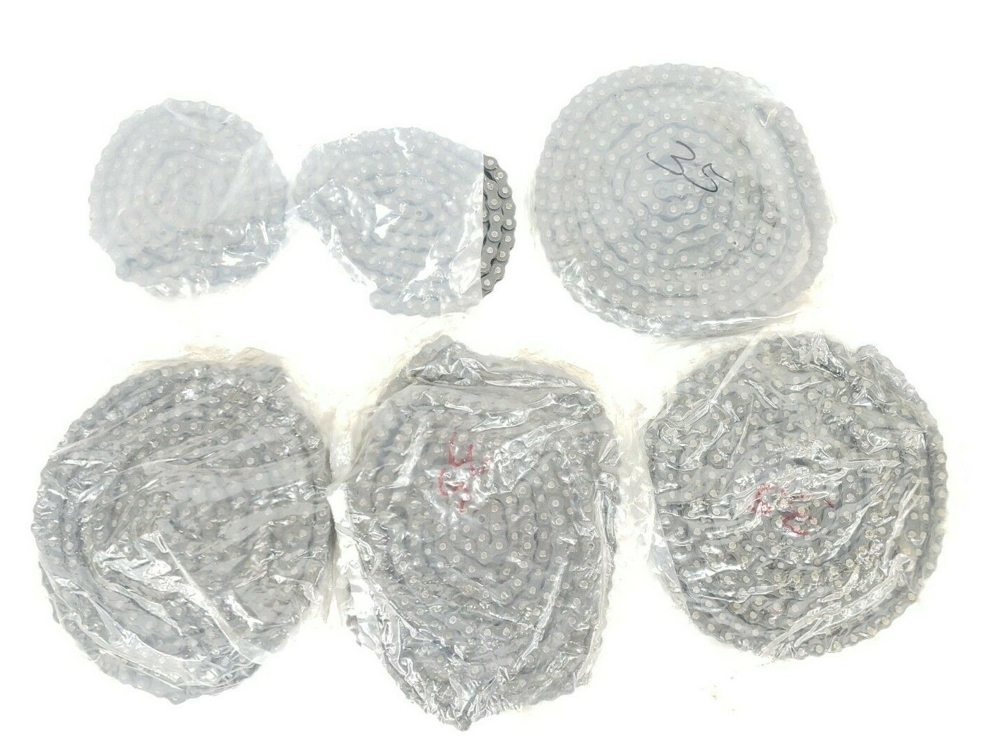 Used LOT OF 6 TSUBAKI RS35 ROLLER CHAINS, 3/8" PITCH, #35, ASSORTED LENGTHS