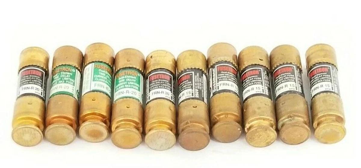 Used LOT OF 5 BUSSMANN FRN-R-20 & (5) FRN-R-15 FUSETRON FUSES CLASS RK5