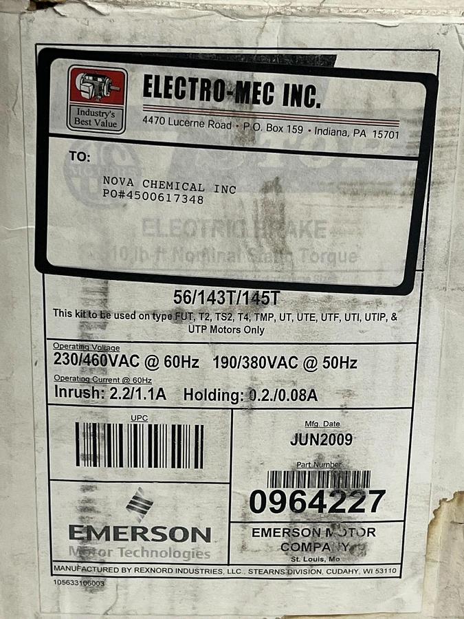 Used Emerson Stearns Shur Stop Electric Brake Kit 0964227 105633106003 10 lb-ft - New