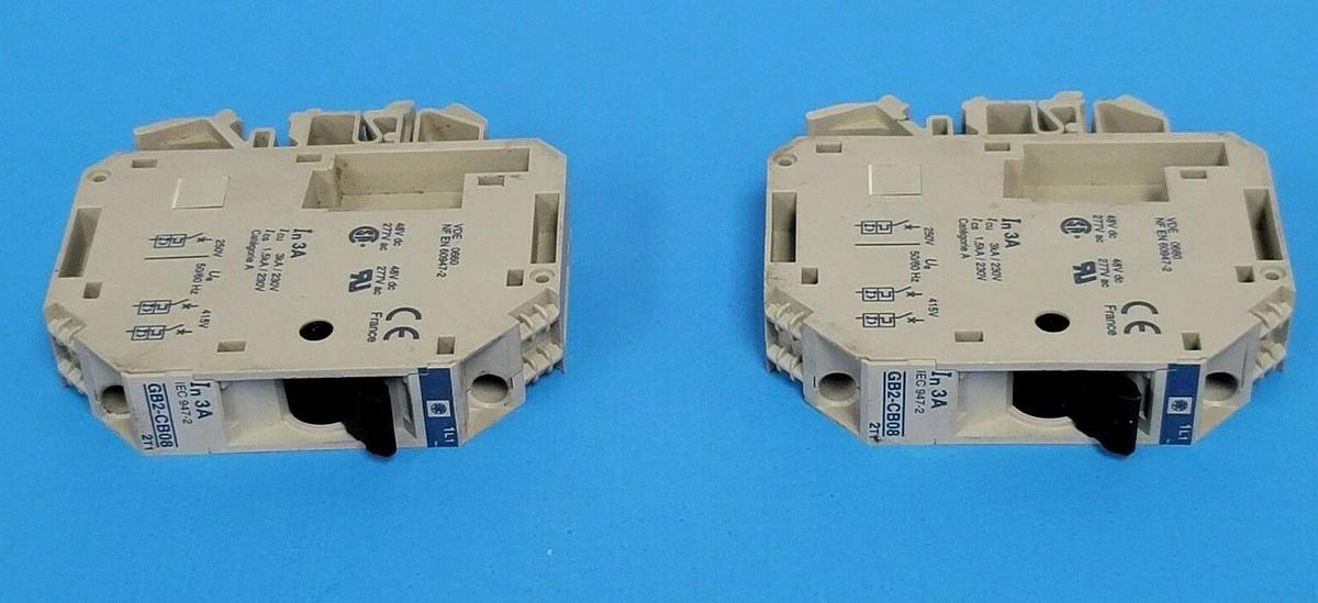 Used (2) TELEMECANIQUE GB2-CB08 THERMAL MAGNETIC CIRCUIT BREAKERS 3.0 AMP 1 POLE