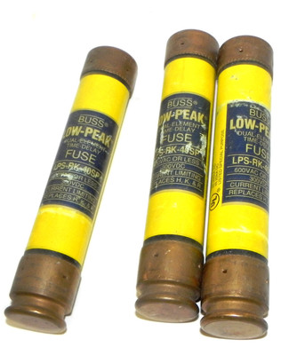 Used LOT OF 3 BUSSMANN LPS-RK-40SP FUSES 40AMP DUAL ELEMENT TIME-DELAY 600VAC 300VDC