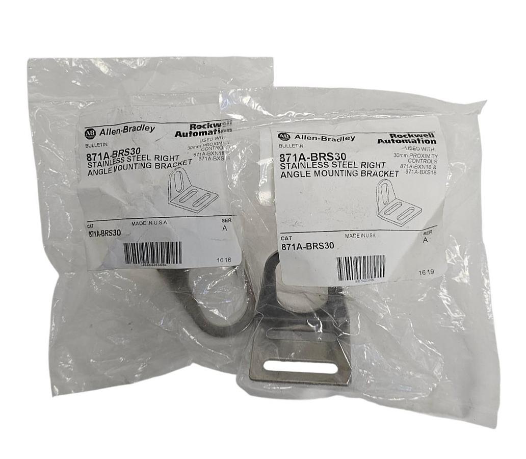 Used LOT OF 2 NEW ALLEN BRADLEY 871A-BRS30 SS RIGHT ANGLE MOUNTING BRACKETS SER. A