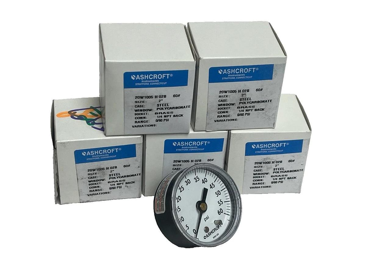 Lot of 5 Ashcroft 20W1005H02B 60# Pressure Gauge 2" Dial 0-60 PSI 1/4" NPT