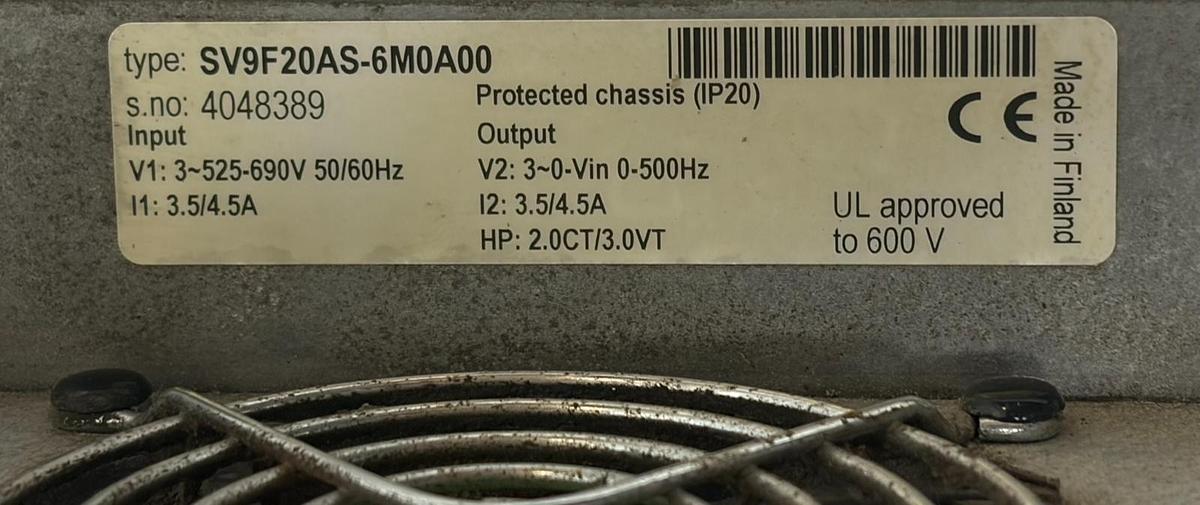 Used Cutler-Hammer SV9000 VFD SV9F20AS-6M0A00 3-Phase 525-690V 2.0HP Drive