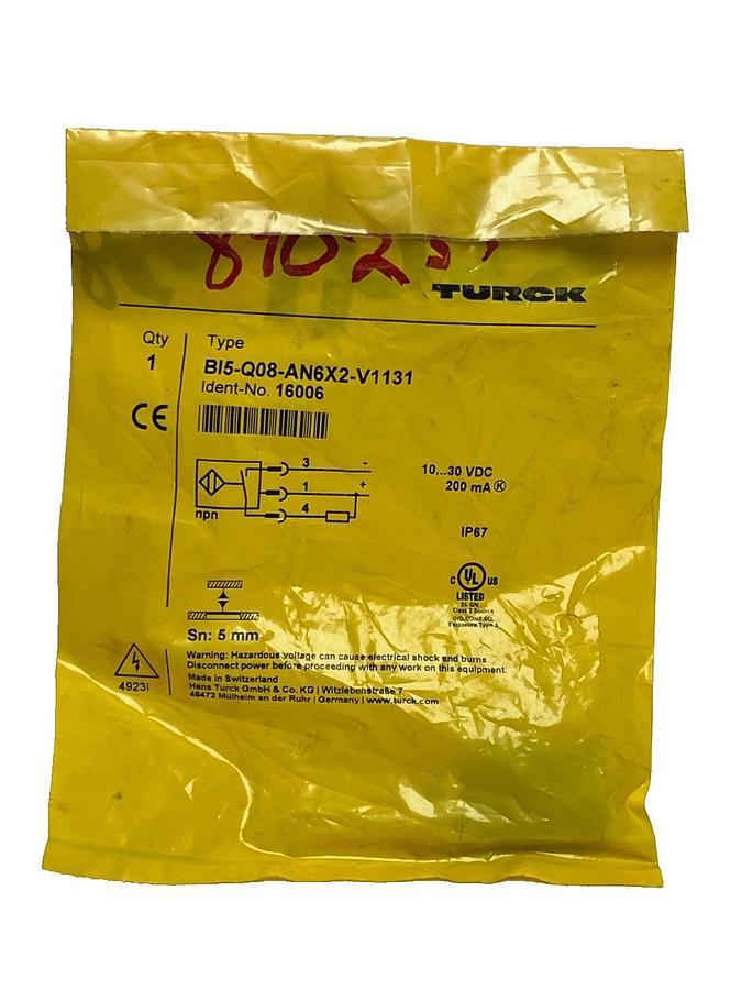 Used Turck Bi5-Q08-AN6X2-V1131 Inductive Proximity Sensor 10-30VDC NPN 5mm