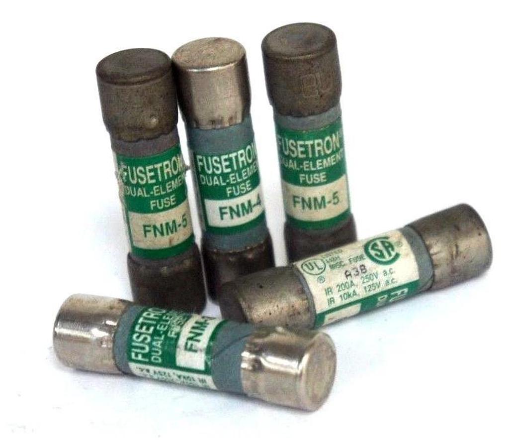 Used LOT OF 5 COOPER BUSSMANN FUSETRON FNM-5, FNM-4, FNM-3 DUAL ELEMENT FUSES