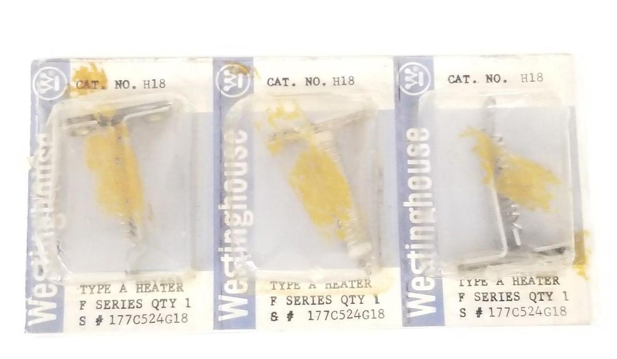 Used LOT OF 3 NEW WESTINGHOUSE 177C524G18 TYPE A HEATERS CAT. NO. H18