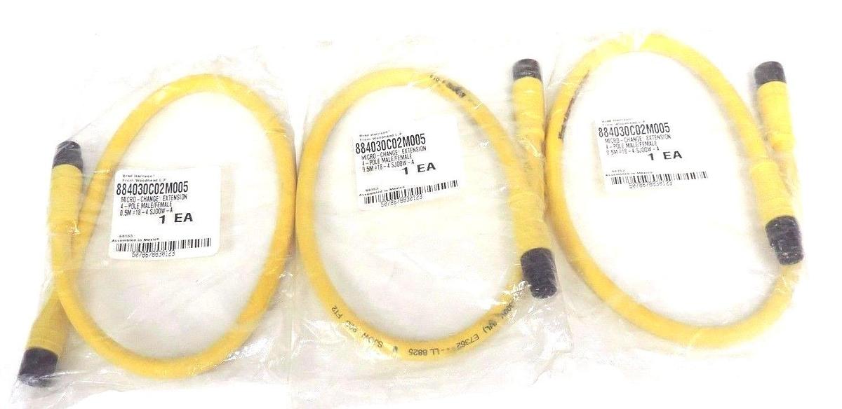 Used LOT OF 3 NEW BRAD HARRISON 884030C02M005 MICRO-CHANGE EXTENSION CORDS 0.5M, 4P