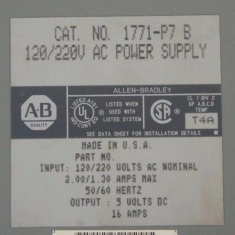 Used LOT OF 5 ALLEN BRADLEY 1771-P7 B AC POWER SUPPLYS 120/220V