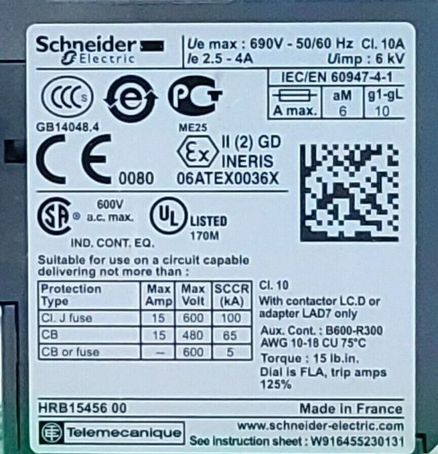 LOT OF 2 NIB SCHNEIDER ELECTRIC LRD08 RELAYS 2.5-4A