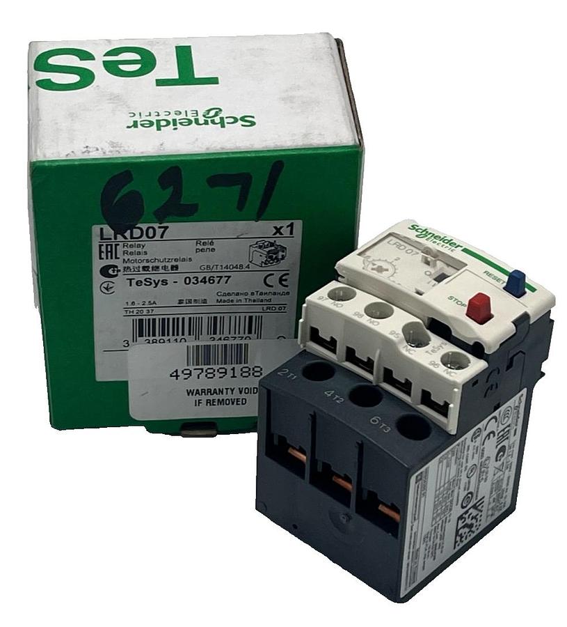 Used Schneider Electric LRD07 TeSys 034677 LRD Thermal Overload Relay, 1.6-2.5A, NSMP