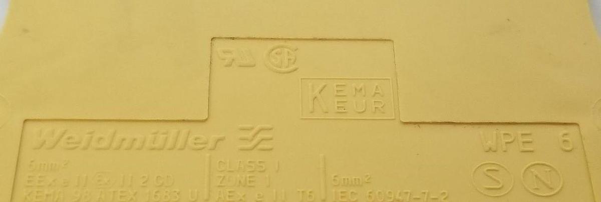 Used WEIDMULLER WPE 6 TERMINAL BLOCK GROUND 16MM 6-14AWG, WPE6