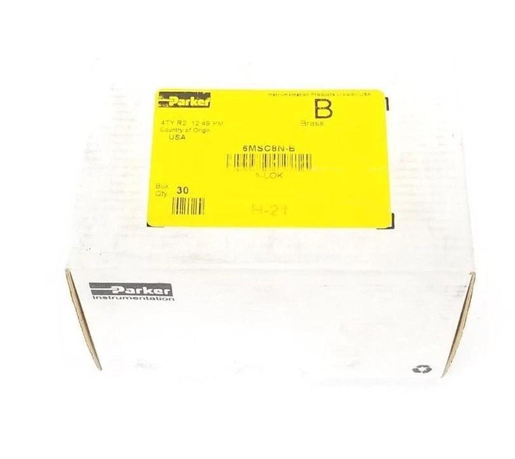 Used F/S BOX OF 30 PARKER 6MSC8N-B BRASS FITTINGS, 3/8" A-LOK X 1/2" MNPT, 6MSC8NB