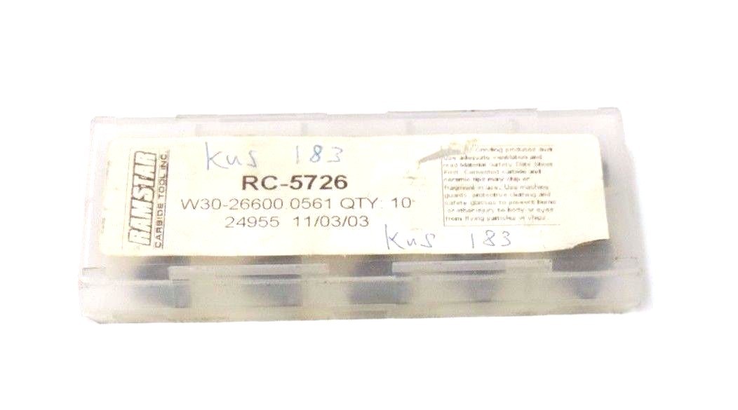 Used 10 NEW RAMSTAR RC-5726 CARBIDE INSERTS W30-26600.0561, RC5726