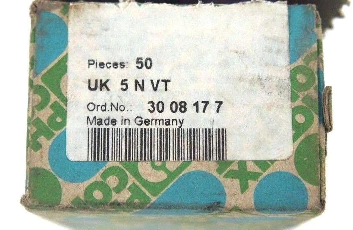 BOX OF 46 PHOENIX CONTACT 3008177 TERMINAL BLOCKS UK 5 N VT, 600V, 30A, 30-10AWG