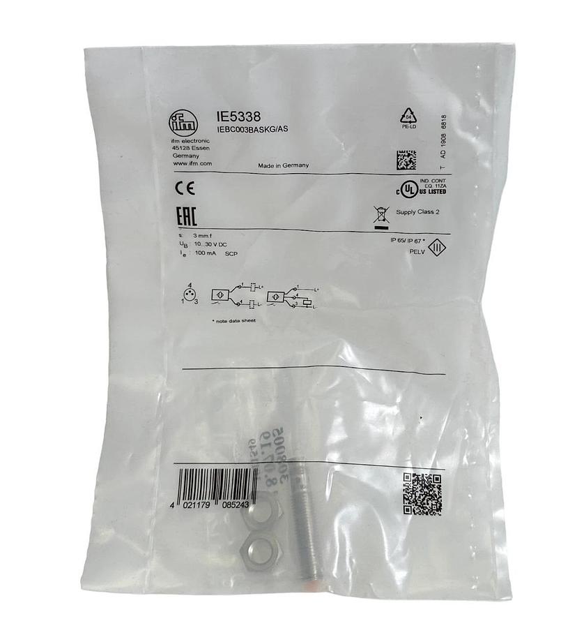 Used NEW IFM EFECTOR IEBC003BASKG/AS / IE5338 INDUCTIVE SENSOR 3mm 10-30VDC 100mA