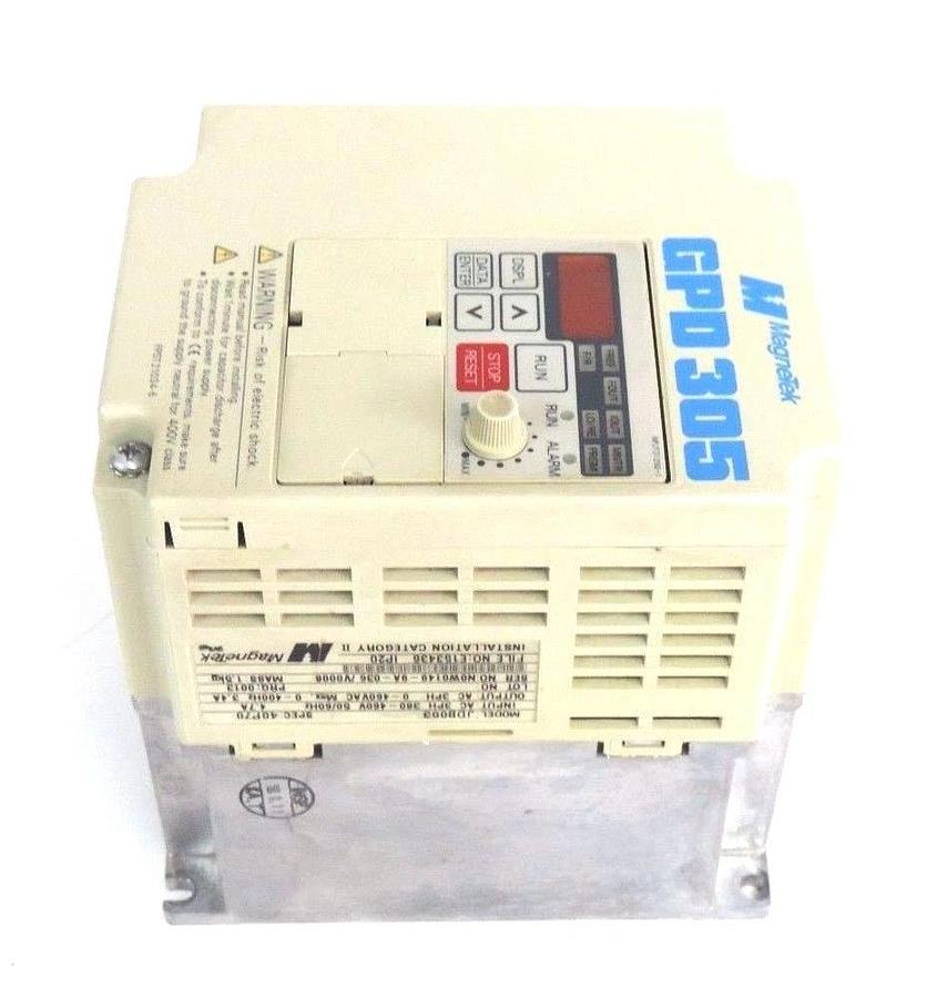 Used MAGNETEK JDB003 2HP DRIVE 3.4AMP, 460VAC, 3PHASE, 50/60HZ, 380-460V, 4.7A, 40P70