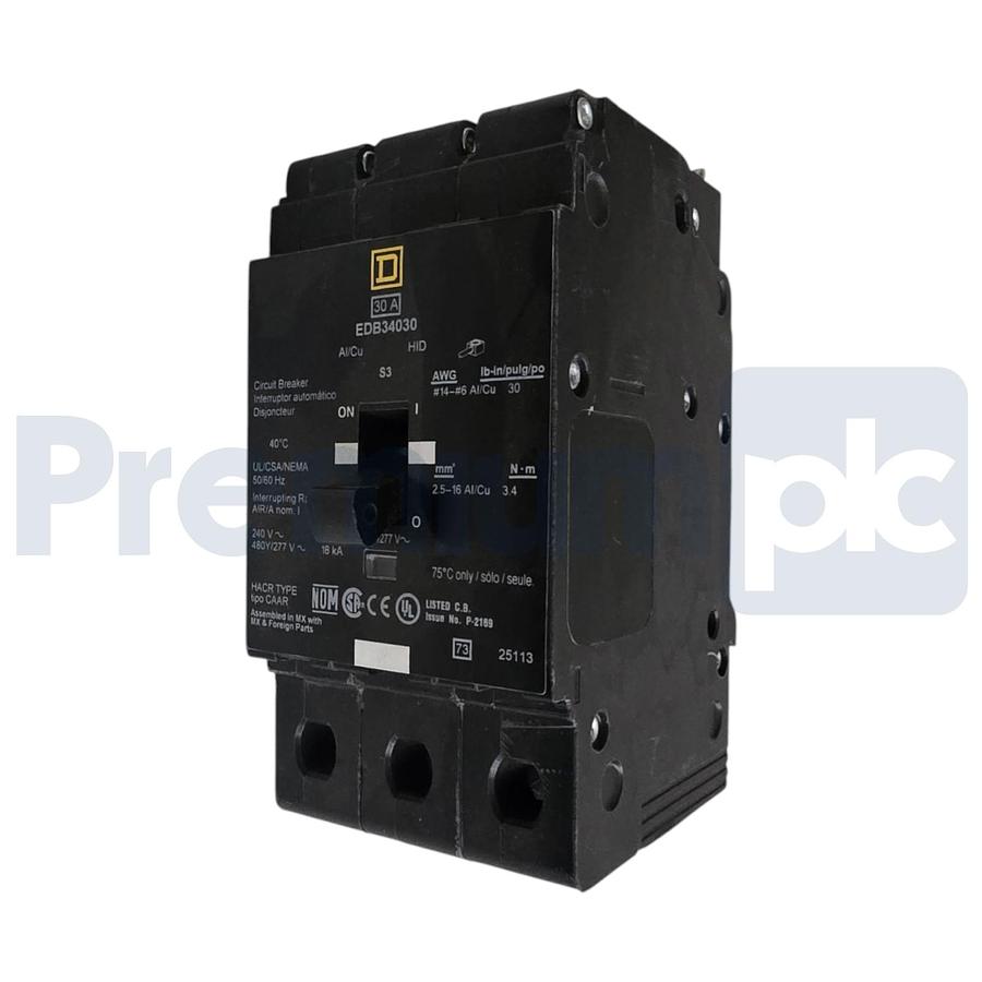 Square D EDB34030 30A 3P 480Y/277V E-Frame Mini Circuit Breaker Bolt-On NSNP 785901875260