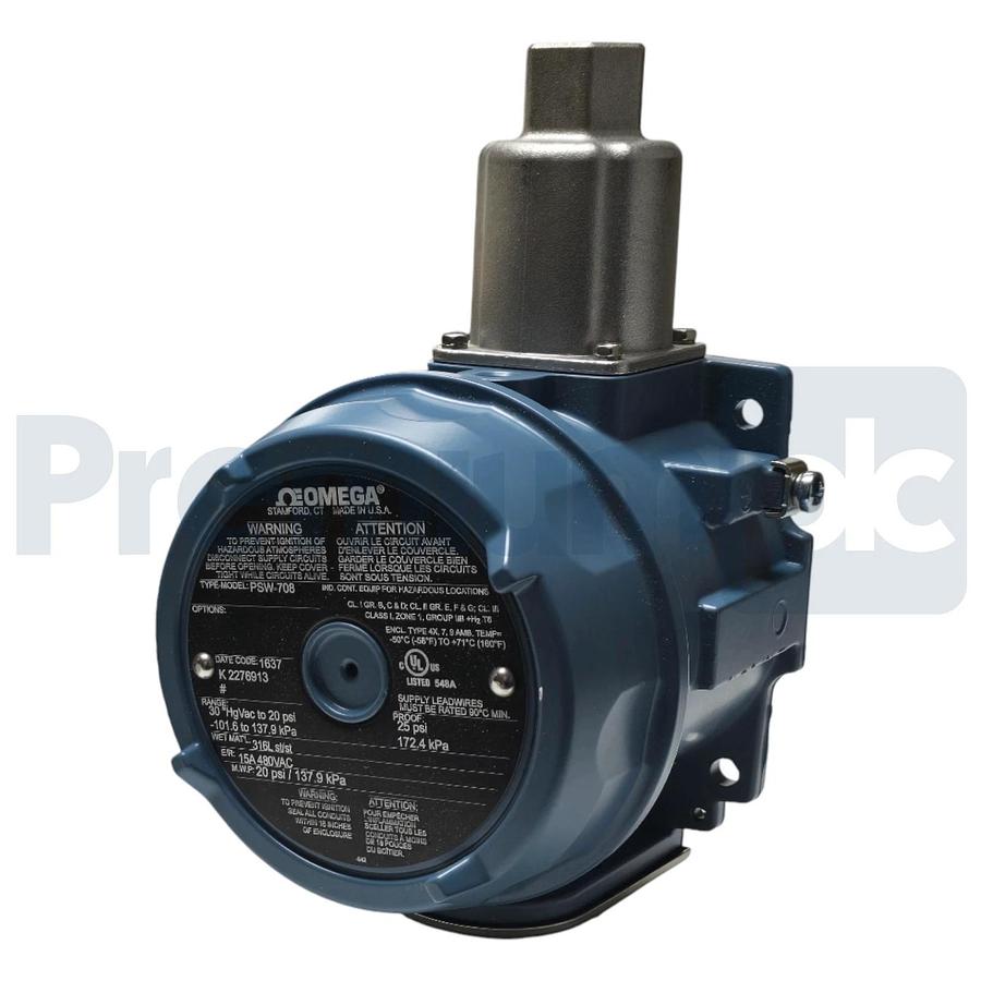 Omega PSW-708 Pressure Switch Dual Set Point 15A SPDT 30inHg VAC to 20psi NSMP