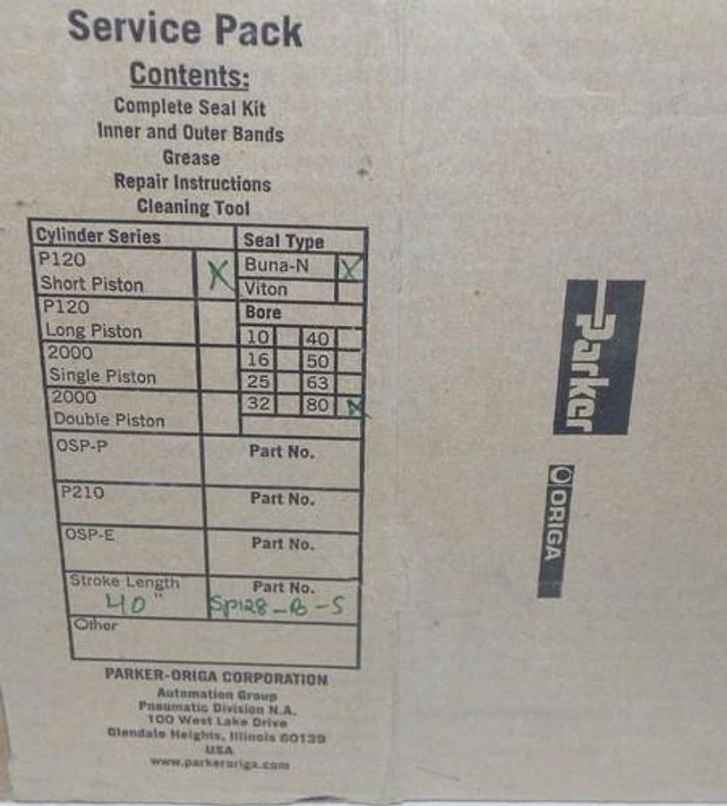 NIB PARKER KIT, PARTS, CYL, SP128-B-SX40 MAT'L NO. 10002515 STROKE LENGTH 40''