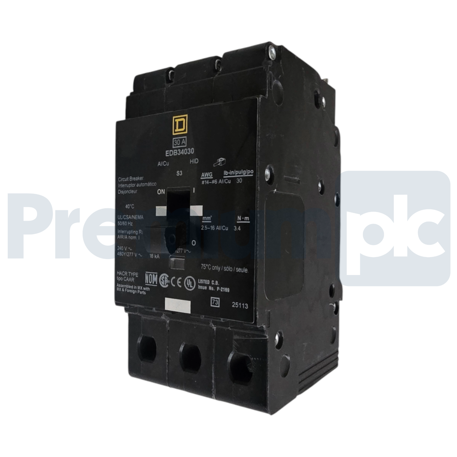 Used Square D EDB34030 30A 3P 480Y/277V E-Frame Mini Circuit Breaker Bolt-On NSNP