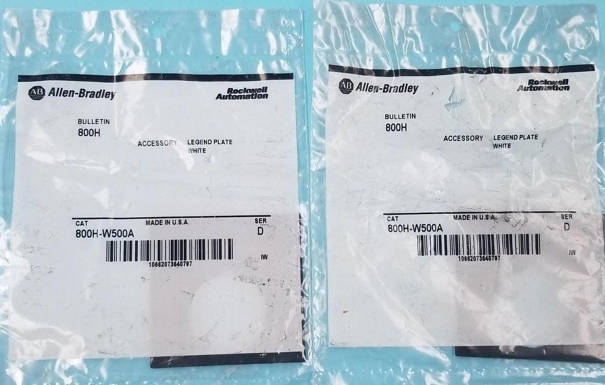Used LOT OF 2 ALLEN BRADLEY 800H-W500A LEGEND PLATE WHITE SER. D, 800HW500A