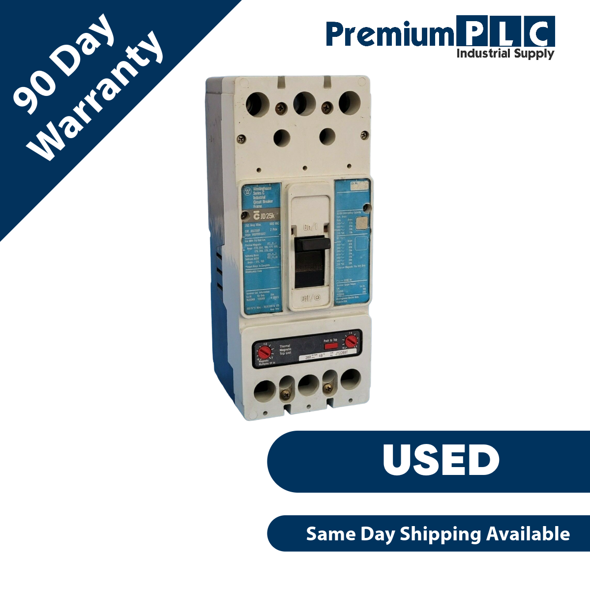 Used WESTINGHOUSE JD2250F CIRCUIT BREAKER 1491D81G02 2P 600VAC 250AMP JT2200T TRIP
