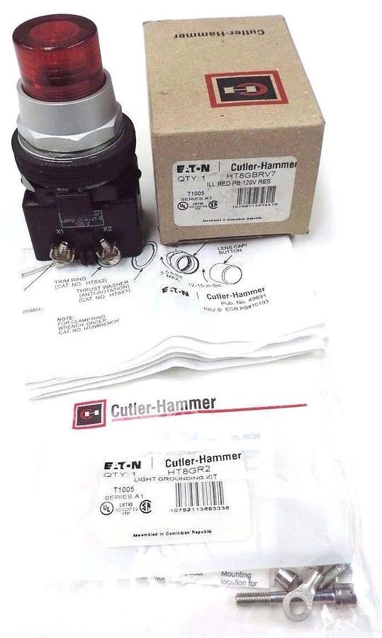 Used NIB CUTLER-HAMMER HT8GBRV7 ILL RED PUSHBUTTON 120V RES SER. A1 W/ HT8GR2