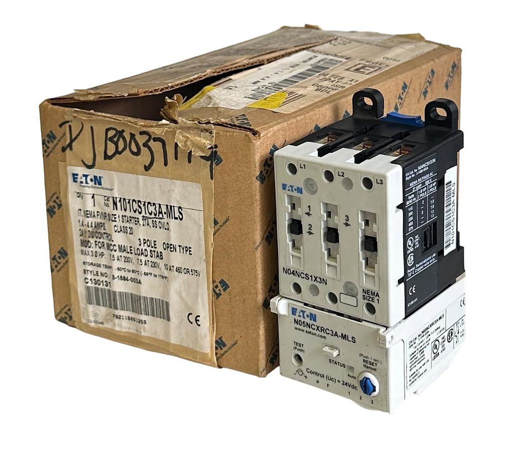 Used NEW EATON N101CS1C3A-MLS / 3-1584-003A NEMA FVNR SIZE 1 STARTER 27A 24VDC 3-POLE