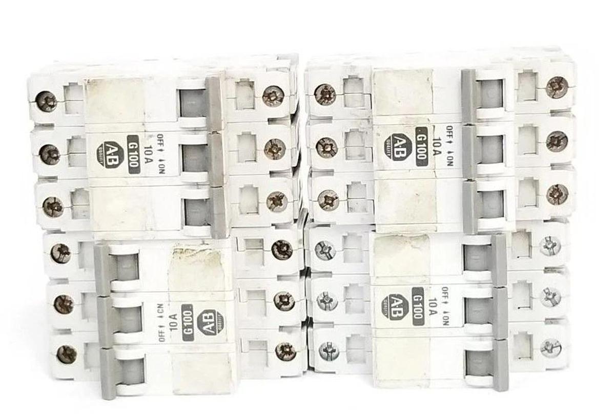 Used LOT OF 4 ALLEN BRADLEY 1492-CB-3-G-100 CIRCUIT BREAKERS SER. B, 10A, 3-POLE