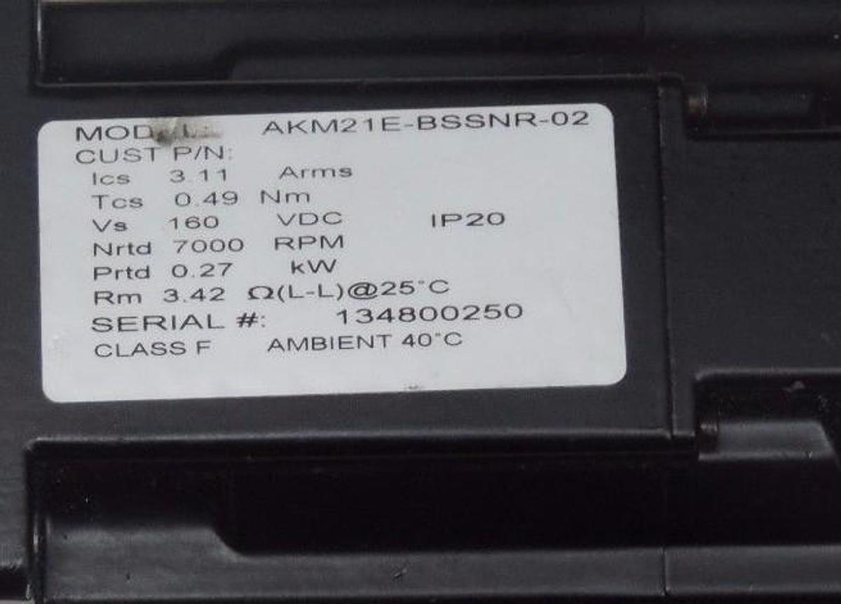 Used KOLLMORGEN AKM21E-BSSNR-02 SERVO MOTOR 160VDC, 7000RPM, CLASS F, AKM21EBSSNR02