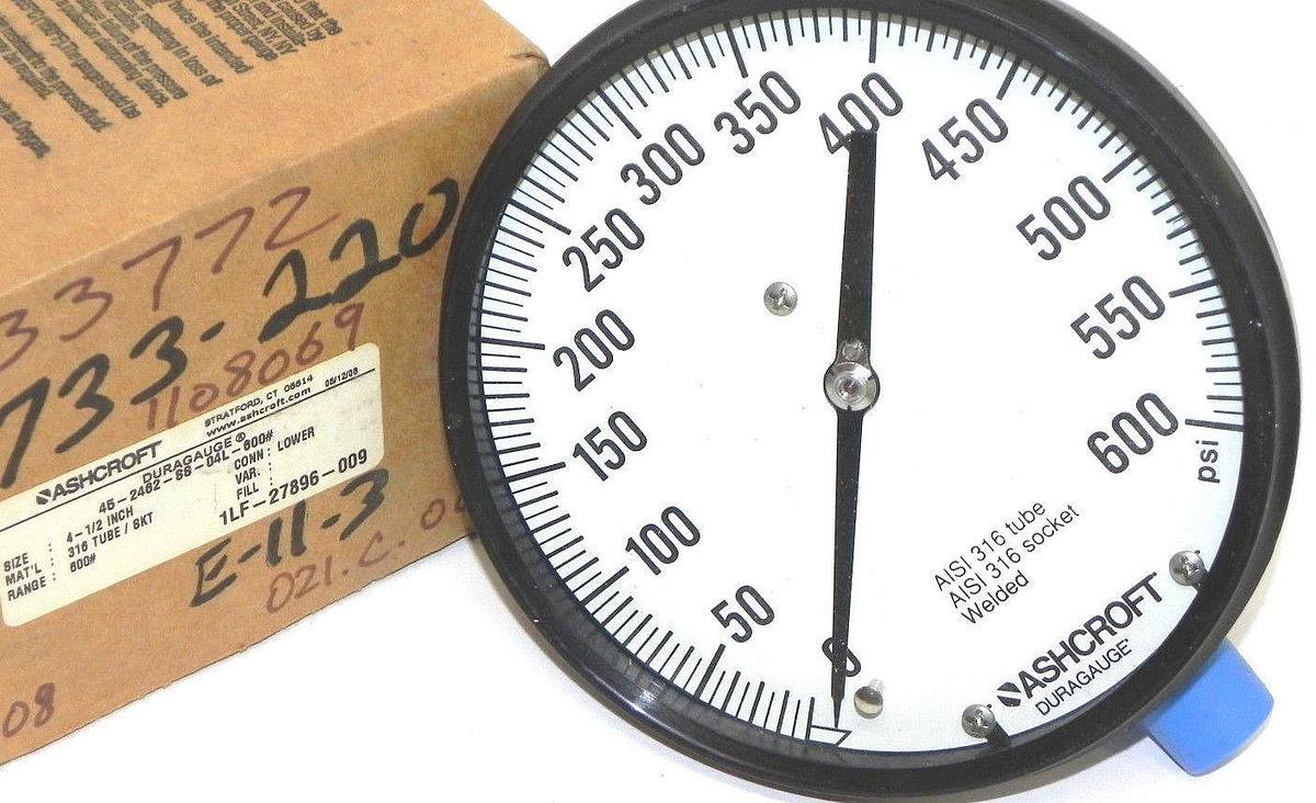 NIB ASHCROFT 45-2462-SS-04L-600# DURAGAUGE SIZE: 4-1/2'' 452462SS04L
