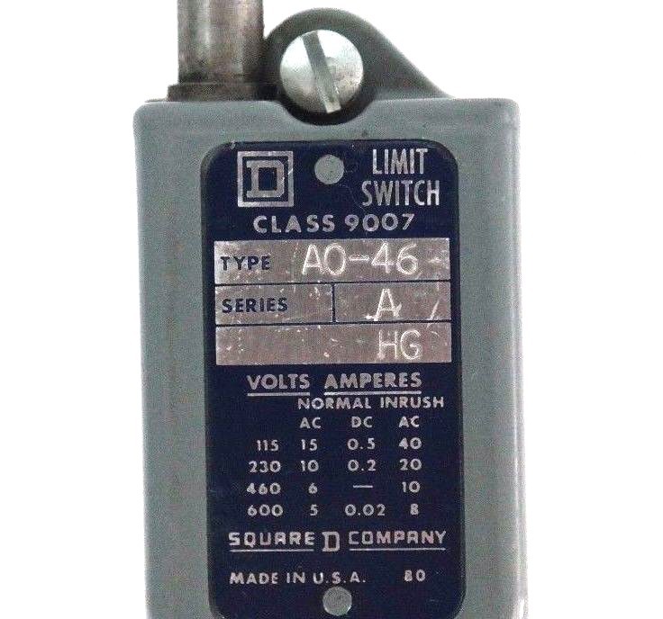 Used SQUARE D 9007-A046 LIMIT SWITCH PLUG IN BODY SER A 9007A046