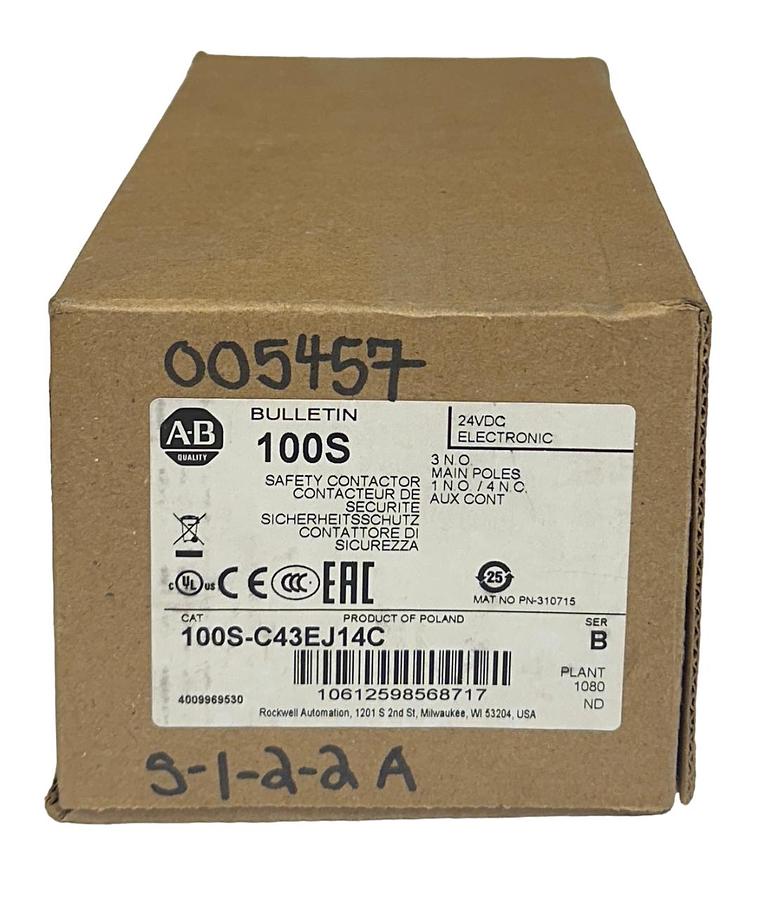 Used ALLEN BRADLEY 100S-C43EJ14C /B BULLETIN 100S SAFETY CONTACTOR 24VDC 3-POLE NSMP