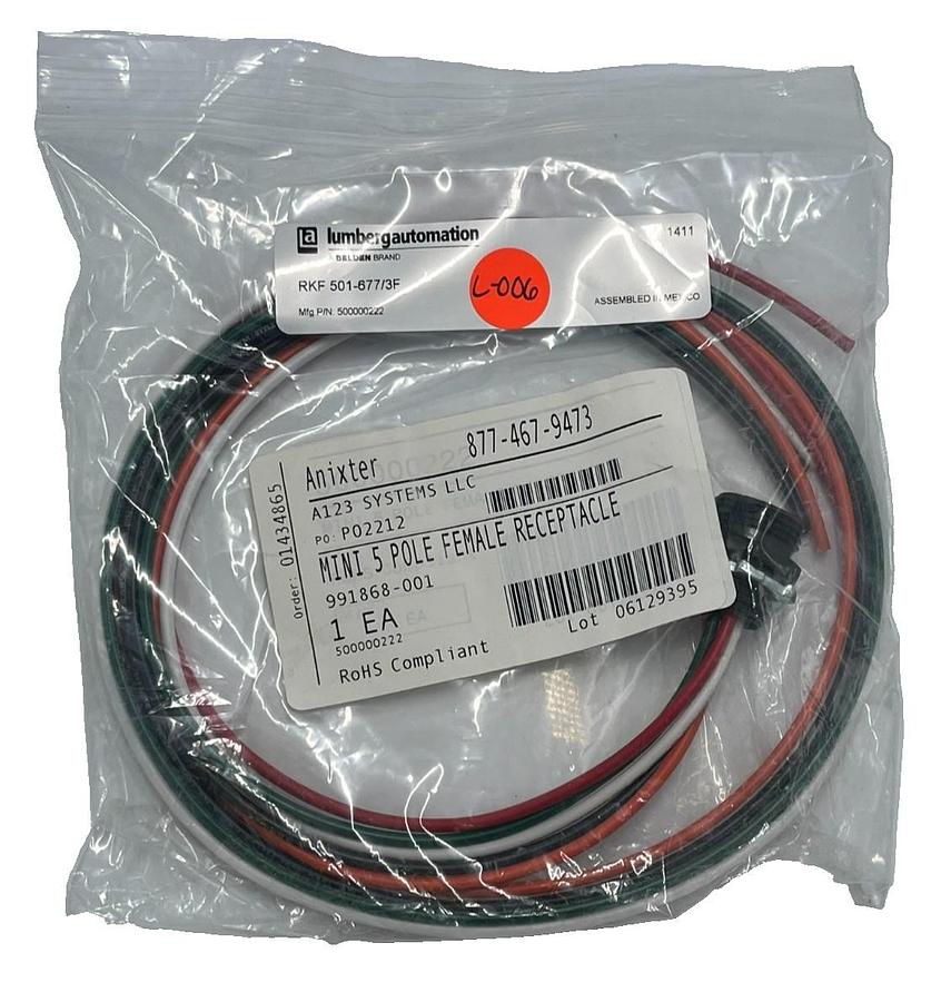 BELDEN RKF-501-677/3F Female 5-Pin Mini Power Receptacle 1/2-14 NPT 3ft Cable