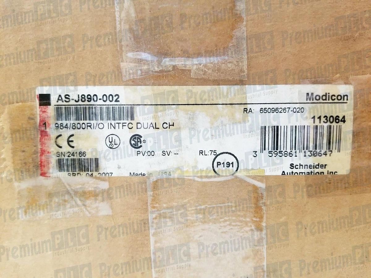 Refurbished REPAIRED MODICON AS-J890-002 984/800RI/O INTFC DUAL CH PROCESSOR W/AS-S890-020