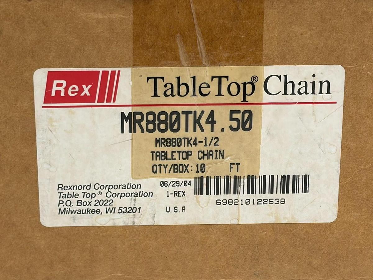 Used Rexnord MR880TK4.50 880TAB TableTop Chain 4.5" Wide 10FT Melt Resistant New