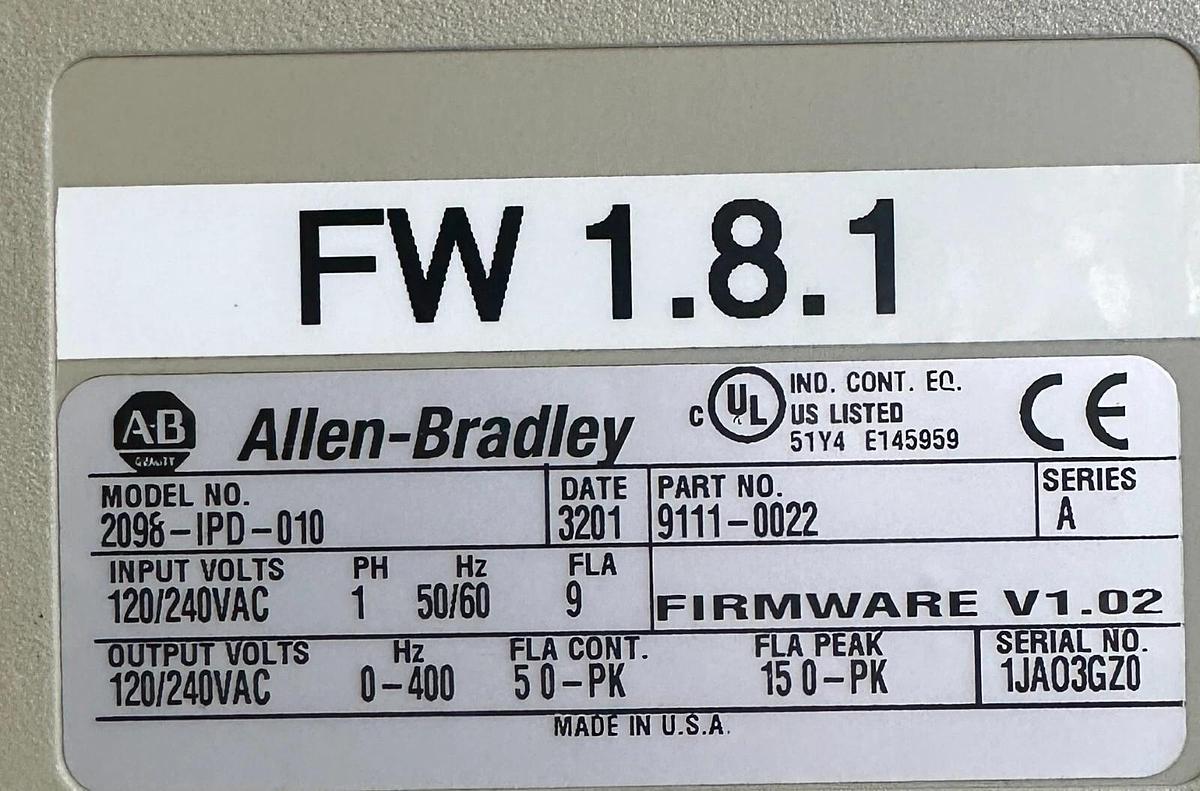 Used ALLEN BRADLEY 2098-IPD-010 /A Ultra 5000 SERVO DRIVE 1kW 9111-0022 2098IPD010